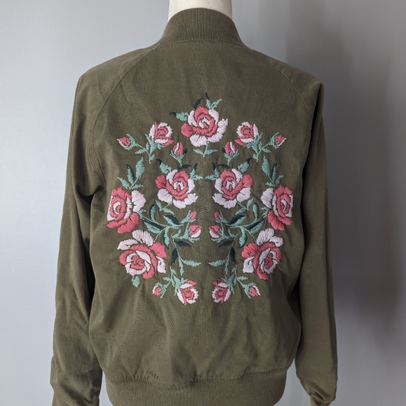 Anine Bing Jacket Olive Green Embroidered Bomber Jacket Size Medium - Picture 8 of 15